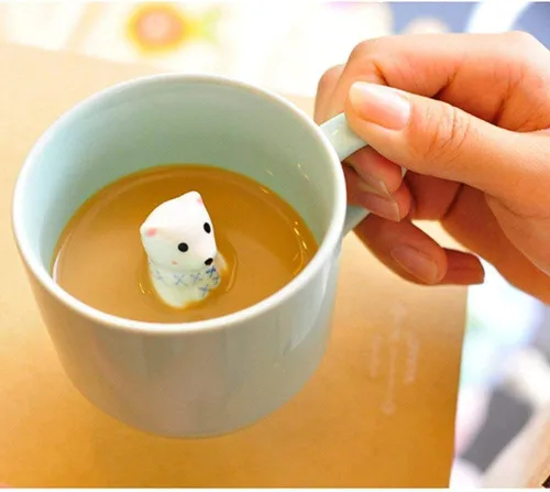 Vista 5 de ZaH Taza de café con diseño de animales con diseño de dibujos animados en 3D, para niños, niñas, mujeres, hombres (panda y gato de la suerte)