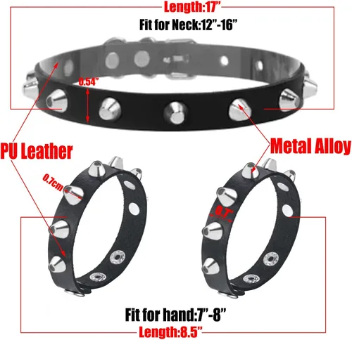 Vista 7 de Tosmifairy 3Pcs Leather Goth Jewelry Choker and Bracelets Set Punk Cosplay Costume Accessories for Women Men Teen Girls