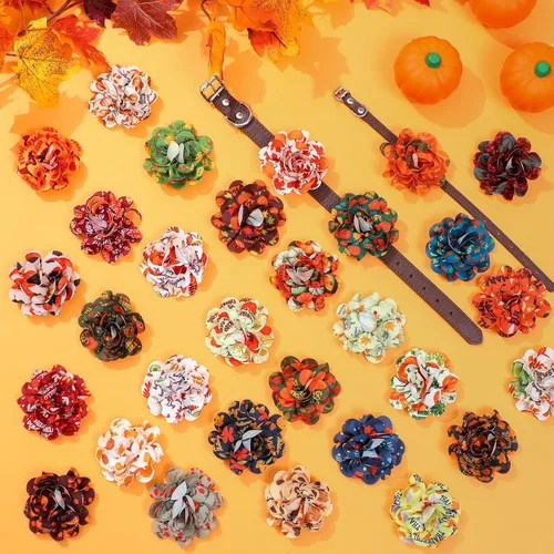 Vista 4 de Silkfly 60 piezas de collar de otoño para perro, flores a granel, collar de flores de Acción de Gracias, corbatines, accesorios para perros