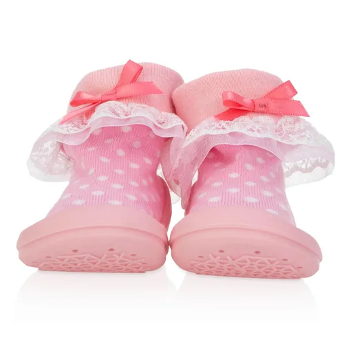 Vista 20 de Nuby Snekz - Zapatos cómodos de suela de goma para primeros pasos, lunares rosados, talla S, 7-14 meses