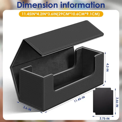 Vista 2 de Homthy Funda de 600 cartas para comercio, cierre magnético de cuero, caja de almacenamiento Commander para deportes, juegos, tarjetas estándar Negro