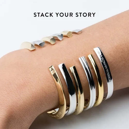 Vista 5 de Stella Valle Woman Warrior Bracelet - 18K Gold and Rhodium Plated Brass Cuff Bracelet with Engraved Mantra I am a Woman Warrior
