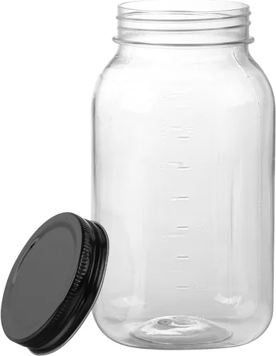 Vista 5 de Tarros de plástico transparente de 32 onzas con tapa de rosca, color negro, paquete de 12 Sin BPA, a prueba de roturas, reutilizable, sellado
