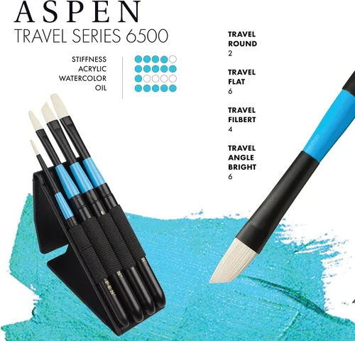 Vista 3 de Princeton Artist Brush Co. Aspen Series 6500 – Cepillo redondo de viaje de mango corto 2 – Pincel redondo sintético para pintura al óleo y acrílico