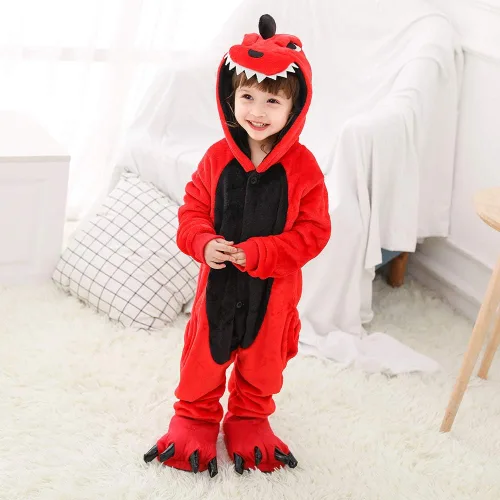 Vista 5 de Fanhong Pijama estilo mameluco de dinosaurio para niños, disfraz de Halloween, pijama para Navidad, cosplay, pijama de felpa de forro polar