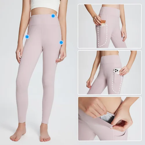 Vista 3 de baleaf Leggings con forro polar para niñas, repelentes al agua, cintura alta, pantalones atléticos cálidos para invierno, senderismo, correr, yoga
