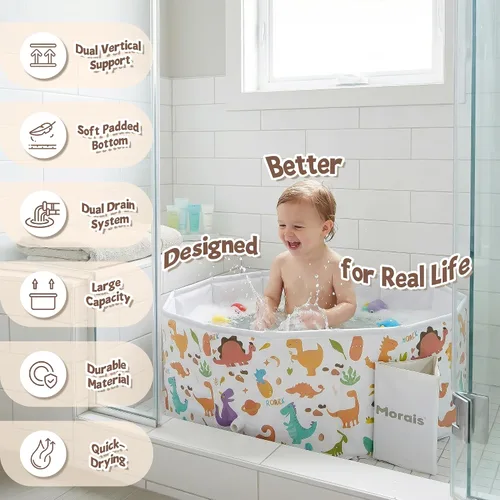 Vista 7 de MORAIS Bañera plegable para bebé, bañera para niños pequeños para ducha Blanco