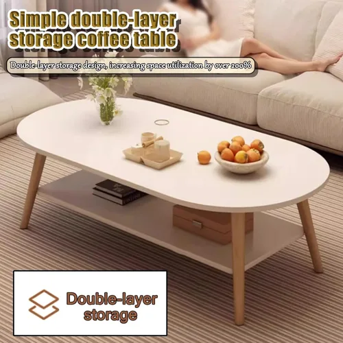 Vista 3 de Modern Coffee Table，2-Tier Oval Coffee Table with Storage,Double Layered Wooden Coffee Tables,mesa De Centro para Sala，for Apartments Tea