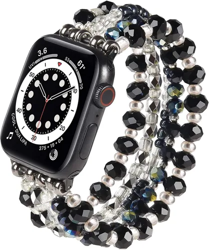 Vista 27 de VISOOM Pulsera bohemia con cuentas compatible con Apple Watch de 38/40/41/1.654 in para mujer – Correa elástica de iWatch para mujer para Apple