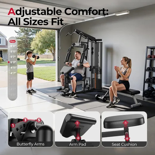 Vista 6 de Sportsroyals Equipo de gimnasio en casa, pila de peso de 150 libras, máquina de entrenamiento de cuerpo completo con sistema de polea
