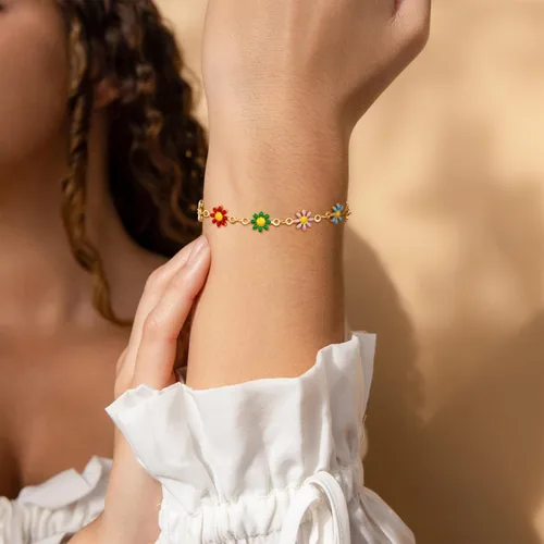 Vista 2 de MTMY Pulsera de cadena de oro para mujer, chapada en oro de 14 quilates, delicada, con cadena ajustable, bonita pulsera de oro de moda