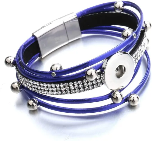 Vista 4 de Brazalete de pulsera con dije a presión, joyería de poliuretano trenzada, botón a presión, Cuero