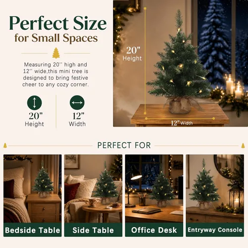 Vista 2 de Mini árbol de Navidad artificial preiluminado de 20 pulgadas
