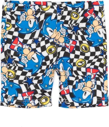 Vista 5 de Sonic The Hedgehog Boys Swimsuit Set Kids Blue 2 Piece T-Shirt & Swim Shorts Racing Checkers & Rings Swimming Costume