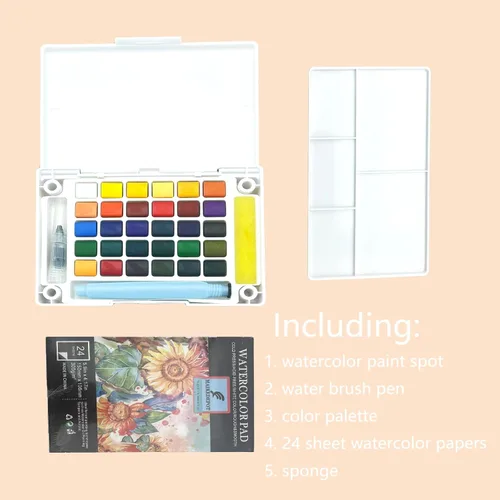 Vista 8 de Juego de pintura de acuarela, juego de pintura de viaje de colores vivos, juego de pintura fácil de agarrar, tamaño compacto, kit de acuarela