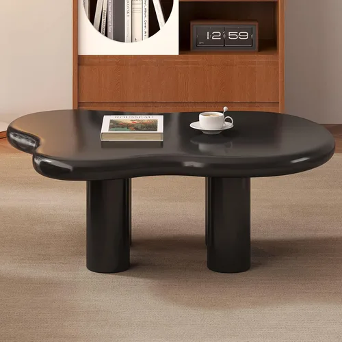 Vista 7 de Mesa de centro en forma de nube de 41.02 pulgadas, moderna mesa de centro negra con borde redondo con 3 patas de soporte resistentes y mesa de 3.14