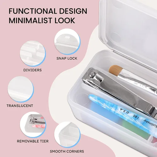 Vista 2 de Beauticom Estuche de almacenamiento personal de doble capa para bolígrafos profesionales de arte de uñas, cepillo de uñas, herramientas