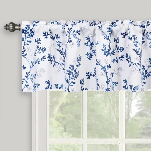 Vista 9 de Cenefas estampadas con hojas y flores botánicas de acuarela para ventanas, con bolsillo para barra, cenefas para cocina, cafetería, sala de estar