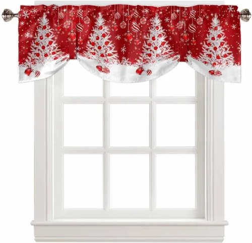Vista 17 de Cenefas de Navidad de invierno para ventanas, cortinas de cocina con bolsillo para barra, cortinas con aislamiento térmico para ventana de baño