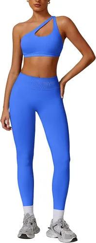Vista 10 de ABOCIW Conjuntos de Entrenamiento para Mujer, Leggings de Levantamiento de Glúteos sin Costuras de Cintura Alta, Bra Deportivo de Un Hombro