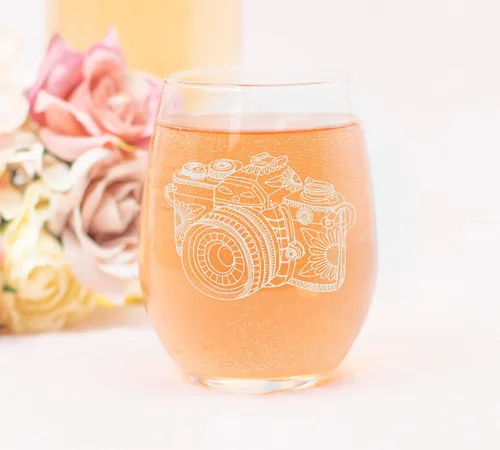 Vista 3 de C M - Copa de vino sin tallo para cámara, 17 oz - Regalo temático de cámara para hombres y mujeres - Fotógrafos