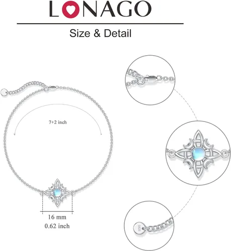 Vista 5 de LONAGO Tobillera de plata de ley 925 con nudo celta para mujer, con nudo de brujas, ajustable, para playa, tobillera, regalos de joyería