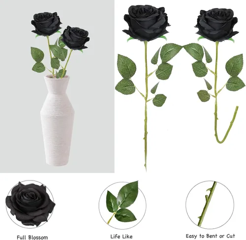 Vista 4 de IPOPU 12 rosas artificiales, flores para decoración de fiesta, rosas falsas, flores de seda, pétalos florales para el hogar, boda, fiesta, tienda