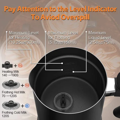 Vista 3 de Espumador de leche, espumador automático de leche con funcionalidad fría y caliente, vaporizador de leche eléctrico y calentador para latte