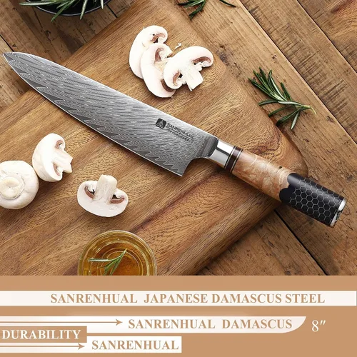 Vista 4 de Cuchillo de chef de 8 pulgadas (mango de panal y patrón de plumas)