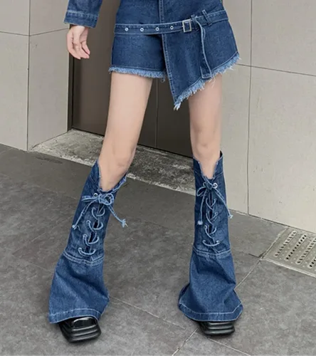 Vista 5 de Sexybody Calentadores de piernas para mujeres y niñas, Y2K Kawaii Cool Goth acampanados calentadores de piernas Gyaru punk pierna larga, holgados