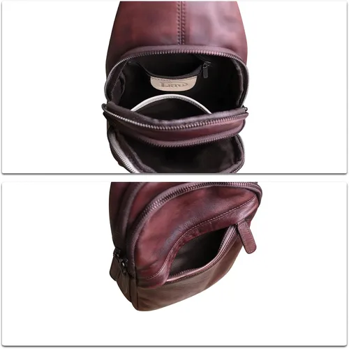 Vista 7 de Bolso de cuero genuino para hombres y mujeres, mochila de cuero vintage, bolso cruzado de hombro a la moda