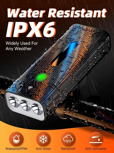 Vista 6 de Luces de bicicleta delanteras y traseras, luces de bicicleta para conducción nocturna recargable USB-C, luz de bicicleta de 5200 mAh con función