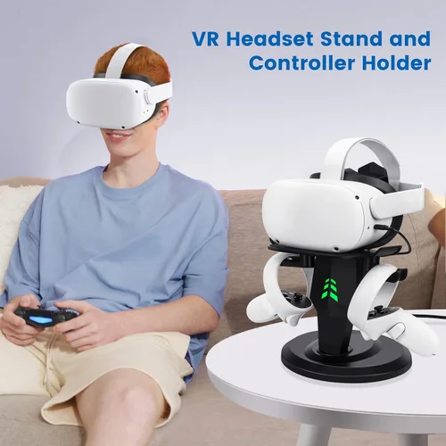 Vista 7 de VR Stand, Headset Charging Dock, VR Display Stand Accessories for Oculus Quest, Quest 2,Rift, Rift S, Valve Index Headset and Touch Controllers