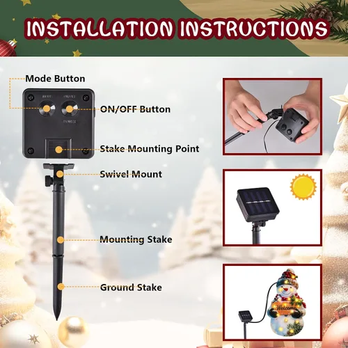 Vista 5 de Bandera de jardín de Navidad iluminada de 12 x 18 pulgadas, 8 modos de doble cara, decoración solar de Navidad LED para exteriores, decoraciones