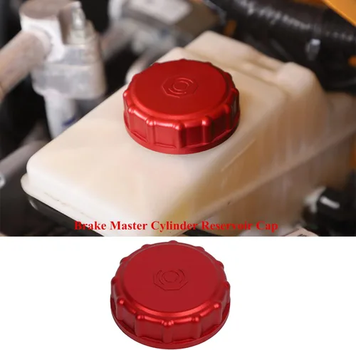 Vista 6 de YOCTM Paquete de 3 tapones rojos para depósito de refrigerante del motor + tapa de llenado de aceite + tapa de depósito de cilindro maestro de freno