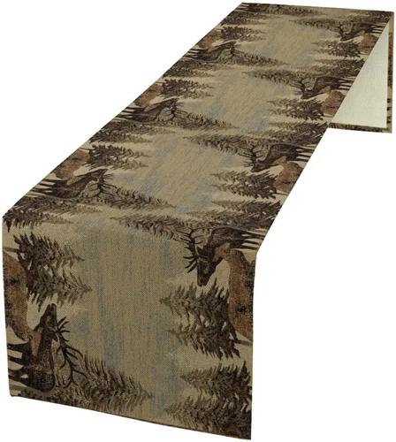 Vista 22 de Camino de mesa de estilo rústico retro, decoración de mesa de cocina, sala de estar, comedor, para el hogar, con diseño de osos, alces, ciervos
