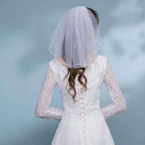 Vista 8 de Eioflia Velo de novia corto, velo para novias, velo de novia corto de 2 niveles velos de tul para novia, velo de niña de flores con cinta de peine
