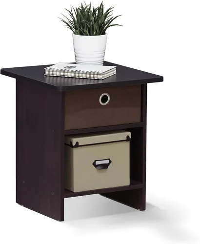 Vista 39 de Furinno Dario - Mesa auxiliar / estante de almacenamiento de noche con cajón de contenedor, pino ámbar/negro, 1 paquete, contenedor superior