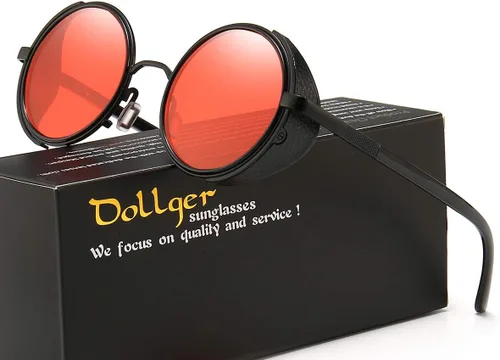 Vista 2 de Dollger Steampunk - Gafas de sol redondas retro vintage con marco circular de metal, Negro