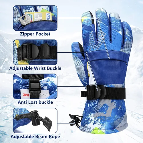 Vista 2 de Guantes de esquí, guantes de nieve impermeables y transpirables más cálidos para clima frío, se adaptan tanto a hombres como a mujeres, para padres