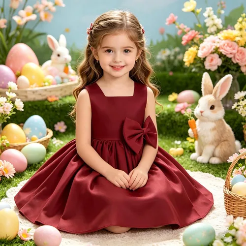 Vista 2 de 6M-8T Vestido de Niña Bebé con Lazo Grande para Cumpleaños y Certamen, Vestido de Fiesta Tutú para Niñas Pequeñas, Vestidos de Bautizo Borgoña