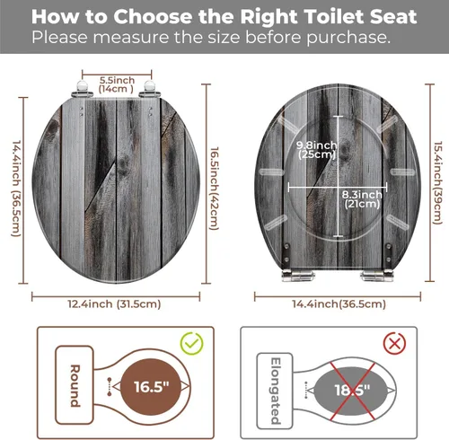 Vista 6 de Round Resin Toilet Seat, Quietly Close Quick Release Hinges Cover Patrón 3