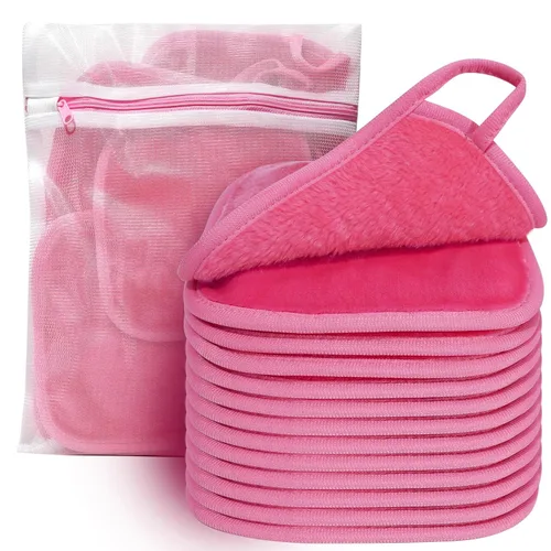 Vista 10 de KODAMO Paño removedor de maquillaje, almohadillas removedoras de maquillaje reutilizables, lavables con bolsa de malla, paños de microfibra para Azul