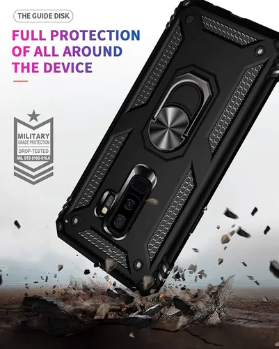 Vista 6 de Funda para Samsung Galaxy S9 Plus (no compatible con el S9 estándar) con protectores de pantalla HD, soporte de anillo de metal de grado militar