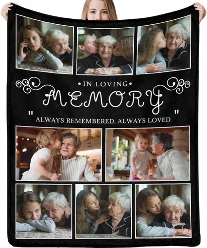 Vista 11 de LOSARON Mantas conmemorativas personalizadas con fotos por pérdida de madre, papá, abuela en el cielo en memoria amorosa de flores rojas, 6 fotos