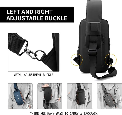 Vista 7 de HXUANYU Bolso cruzado antirrobo para hombre y mujer, bolso bandolera USB, bolsas de hombro cruzadas