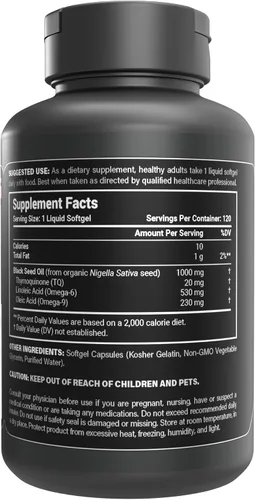 Vista 2 de Naturalis Aceite de semilla negra 1000 mg 120 cápsulas blandas 2% timoquinona natural