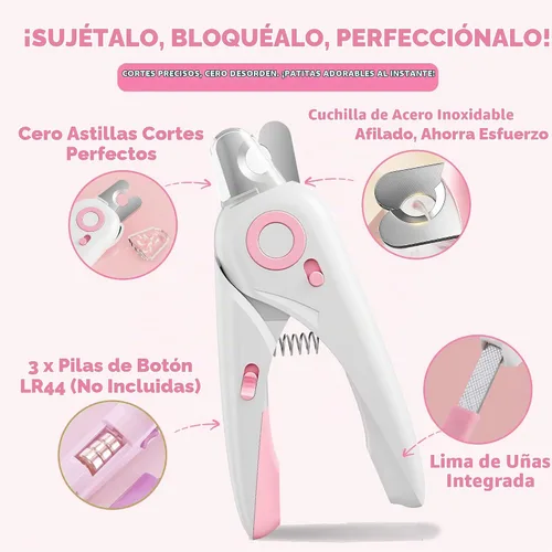 Vista 3 de Cepillo autolimpiante para gatos, cortaúñas con luz LED y lima de uñas Rosado