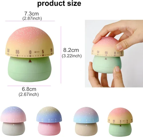 Vista 2 de Temporizador mecánico de cocina, lindo temporizador de hongos para niños, temporizador manual de cuenta regresiva de 60 minutos para aula, hogar