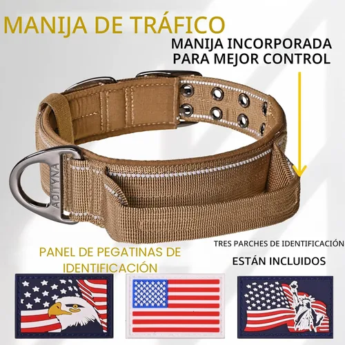 Vista 3 de Collar de perro resistente para perros grandes, collar reflectante con asa para entrenar y caminar, ancho, grueso, táctico, acolchado de neopreno